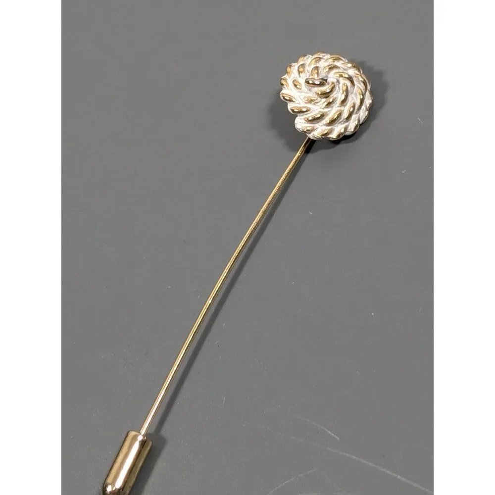 Vintage White Rope Textured Round Gold Tone‎ Stick Pin Nautical